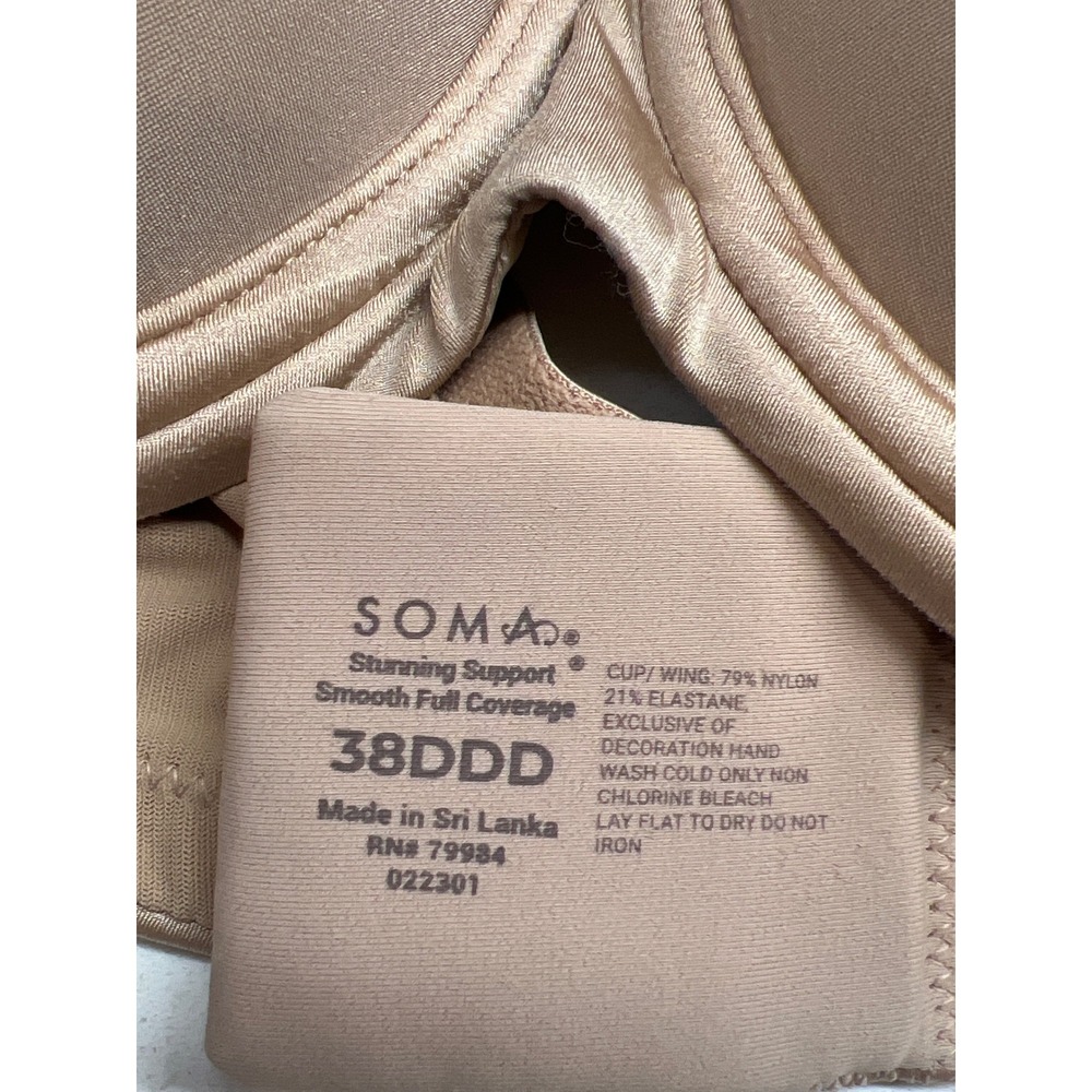 Soma Stunning Support Smooth Full‎ Coverage Underwire Bra 38DDD Nude Tan 022301